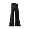 Streetwear Black Wax Leather Strecth Jeans para homens ROPA HOMBRE Baggy Y2K Flare calças de jeans reta de grandes dimensões 52ed#