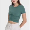 Folded Yoga Top LU-103 Fashion Versatile Comfortable Shirt Shockproof Gathered with Drawstring Tight Short Sleeves Sports Workout Wear Tees