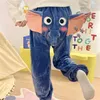 Hommes étudiants pantalons chauds Slee automne hiver drôle mignon couple pyjama pantalon avec une sonnerie éléphant tronc homewear bas 96ic #