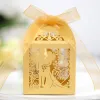 Calligraphy 50/100/200pcs Wedding Bridegroom Bride Gift Boxes Ribbons Party Thank You Guests Candy Packaging Small Chocolate Box Wholesale