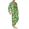 Pijamas Mens Tropical Floral Imprimir Lazer Pijamas Papagaio e Folha Duas Peças Conjuntos de Pijama Casual Lg Mangas Linda Casa Terno z47W #