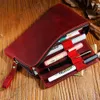 6 kleuren Multifunctionele Briefpapier Rits Lederen Pen Tas Vintage Stijl Pencail Box Handgemaakte School Office Case 240311