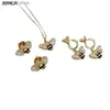 Earrings Necklace Cute Casual Style Zircon Glaze Color Gold Plated Funny Little Bee Stainless Steel Earrings Necklace Set L240323