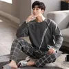 Otoño Cott Hombres Pijamas Conjuntos Clásico Cuadros Impreso Pantalón Ropa de dormir Joven Niño Homewear Coreano Fi Pijamas Hombre Pijama K6cr #