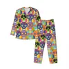 Mignon sucre crâne pyjamas ensemble Halen fête chaud vêtements de nuit mâle Lg manches décontracté nuit 2 pièces vêtements de nuit grande taille 2XL e9e9 #