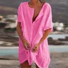 Damesbadmode Katoenen tunieken voor strand Dames Badpak Cover-ups Dames mini-jurk