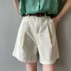 MEXZT Belt Pure Cotton Shorts Women High Waist Wide Leg A Line Suit Shorts Office Lady Solid Loose Casual All Match Short Pants 240312