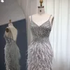 Dit sirène soirée Sharon plumes Sier robes pour les femmes de mariage bleu dubaï arabe longue formelle robe de soirée de bal Ss004 mal