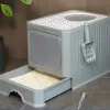 Cajas Caja De Arena para Gatos Completamente Cerrada, Tipo Cajón Plegable, Inodoro Desodorizante para Gatos, Suministros para Gatos Antisalpicaduras, Extra Grande