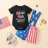 Kleidungssets Geborenes Baby Jungen 4. Juli Outfits Briefdruck Strampler Amerikanische Flagge Hosenträgershorts Säugling Sommerkleidung Set