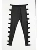 black Mens Hollow Out PU Leather Skinny Pants Elastic Waistband Leggings Cutout Trousers Leggings Club Dance Performance Costume J5Sc#