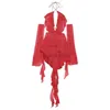 Mulheres Swimwear OMSJ Férias Sexy Hot Girl Red Charming Strap Dress 2023 Outono Ombro Chama Manga Ruffled Irregular Moda Mini Vestido 240326