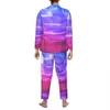 Blauw Roze Paars Vloeibare Nachtkleding Herfst Abstracte Kunst Casual Oversized Pyjama Set Man Lg Mouwen Nachtpatroon Thuis Pak a6sT #