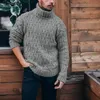 fall/winter New Men's Sweater Casual Solid Color Turtleneck Lg Sleeve Argyle Twist Knitted Pullovers Outdoor Warm Jumpers e2Rs#