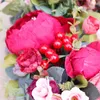 Decorative Plates Door Wreath Silk Flower Peony Head 40cm Handmade Garland For Autumn Winter Outdoor Display Red