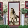 Autocollants 3D cheval porte autocollant pour salon chambre maison Design auto-adhésif vinyle autocollant Mural bricolage porte décoration décalcomanie murale