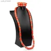 Earrings Necklace 40 inch African wedding long necklace mens jewelry set artificial coral plastic bead jewelry set Nigerian groom FT698 L240323