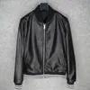 mens autunno genuino bomber in pelle nera giacca pilota sottile cappotto di pelle di pecora giacca da aviatore streetwear chaqueta cuero hombre z9vb #