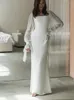 Casual Dresses Elegant Mesh White Women Evening Dress Long Sleeve Square Collar Flare Female Midi Robe 2024 Summer Solid Lady