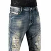 Jeans da uomo ricamati strappati slim fit impilati Pantaloni da denim vintage Distred High Street Patchwork Y2K Pantaloni punk lavorati a maglia w71z #