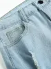 Été déchiré Shorts Jeans hommes Hip-Hop Denim pantalon Stretch bleu clair Fi Design Slim droit mâle court Jeans Hombre 24Qo #