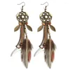 Dangle Earrings Woman Drop Retro Fake Feather Long Pierced Vintage Tassel Fashion Jewelry