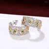Hoop Earrings Two Tone With Green/White CZ Luxury Trendy Women Ear Accessories Wedding Party Unique Design Jewelry
