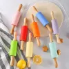 23cm Mini Silicone Rolling Pin 4 Sweet Colors Wood Handle Non-stick Dough Roller Parent Child DIY Baking Pastry Tools