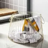 Baskets Golden Cast Iron Metal Storage Basket Home Hotel Bathroom Dirty Clothes Laundry Toy Sundries Organizer Gift WF