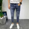 spring Autumn Men's Luxury Clothing Slim Blue Ripped Embroidery Handsome Slim Skinny Streetwear 90s Tight Wed Classic Jeans E1Kj#