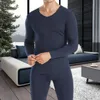Inverno homens roupa interior térmica manga lg calças lg conjuntos de alta elasticidade emagrecimento engrossado roupas macio quente cor sólida pijamas g0GB #
