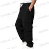 Männer Hosen Männer Casual Cargo Hosen Elastischer Bund Kordelzug Multi Taschen Hip Hop Hosen Gerade Breite Bein Lange Hosen T240326