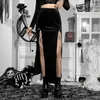 Jupes Vintage noir velours fendu esthétique Sexy taille haute arc moulante longue jupe élégante E fille Punk Partywear vêtements JY21507