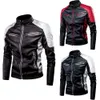 Mäns Winter Pu Jacket Motorcykel Vattentät coola Ctrast Colors Classic Biker Läderjacka Aviator Motor Autumn Coat M27Q#