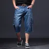 Short en jean cargo décontracté pour hommes Vêtements de travail d'été Jeans courts avec plusieurs poches Mer Bleu Coupe ample Bas courts w52W #
