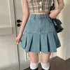 Kjolar casual denim mini kjol kvinnor sommar 2024 hög-waiste harajuku y2k veckad blå japansk koreansk stil modekläder