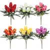 Decorative Flowers Artificial 5 Heads Tulip Flower Leaves Simulation Silk Floral Bouquet Plant Arrangement Wedding Party Home Desktop