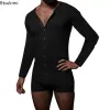 Neue 2024 Männer Sexy Pyjamas Sets Casual One Piece Männer LG Sleeve Voll Body Einreiher Overall Nachtwäsche Nachtwäsche männlichen c4Bx #