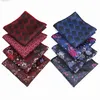 Handkerchiefs New 29 Style Flower Pocket Square 26cm Wide Handle Long Red Blue Green Geometric Lines Constellation Flower Hanks Set Gift Y240326