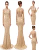 2019 Elegante Champagne Luxe Kralen kristal Zeemeermin Avondjurken yousef aljasmi Robe De Soiree pure tule hals arabisch Prom Fo4448821