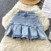 Etekler Denim Etek Kadınlar için A-line Flooned Edge High Cand Street Giyim Kore tarzı cepler Anti-boş mini yaz damlası