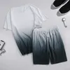 Новый спортивный комплект из двух предметов с короткими рукавами и градиентными повседневными брюками Корейские шорты Футболка камуфляжная, дышащая и классная