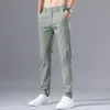 2023 Nouveaux pantalons décontractés d'été hommes glace soie coton couleur unie busin fi slim fit stretch pantalon mince mâle pantalon droit D2jV #