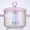 1 couvercle et poignée en verre à haute teneur en borosilicate de 1 000 g, cuisson sur cuisinière avec couvercle en verre résistant à la chaleur, marmite à soupe transparente, rose translucide