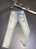 Lila varumärke jeans designer för män broderi rippade trend kvinnor vintage pant avslappnad solid klassisk rak jean manlig motorcykel mens rock väckelse