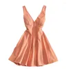 Casual Dresses Summer Korean Women Sleeveless Dress Sexig V Neck Hög midja rygglös a-line remmass