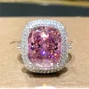 Band Rings Huitan Personlighet Stor Pink Cubic Zirconia Wedding Ring Womens Romantic Wedding Ceremony Party Ring Fashion Jewelry J240326