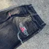 jnco łańcuch haftowa y2k vintage men dżinsy Fi swobodne szerokie nogi dżinsowe spodnie Hip Hop punk workie spodnie uliczne B6MX#