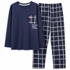 Lente Herfst Mannen Cott Pyjama Set Fi Casual Plaid Nachtkleding Pak Thuis Kleding Losse Homewear Plus Size 3XL S6tu #