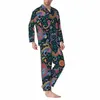 retro Paisley Print Pajamas Male Colorful Floral Warm Sleep Sleepwear Autumn 2 Piece Casual Oversized Pattern Pajamas Set c3QJ#